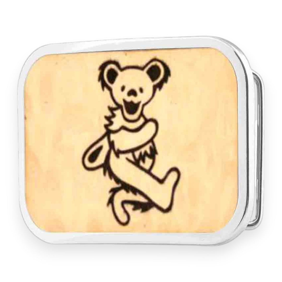 Grateful Dead Belt Buckle | Natural/Black Wood Dancing Bear – Matte