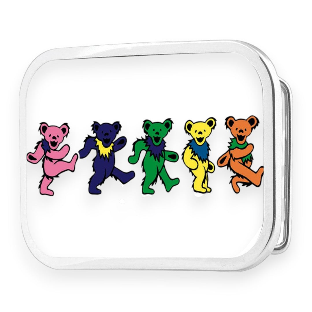 Grateful Dead Belt Buckle | Rainbow Dancing Bears – Chrome