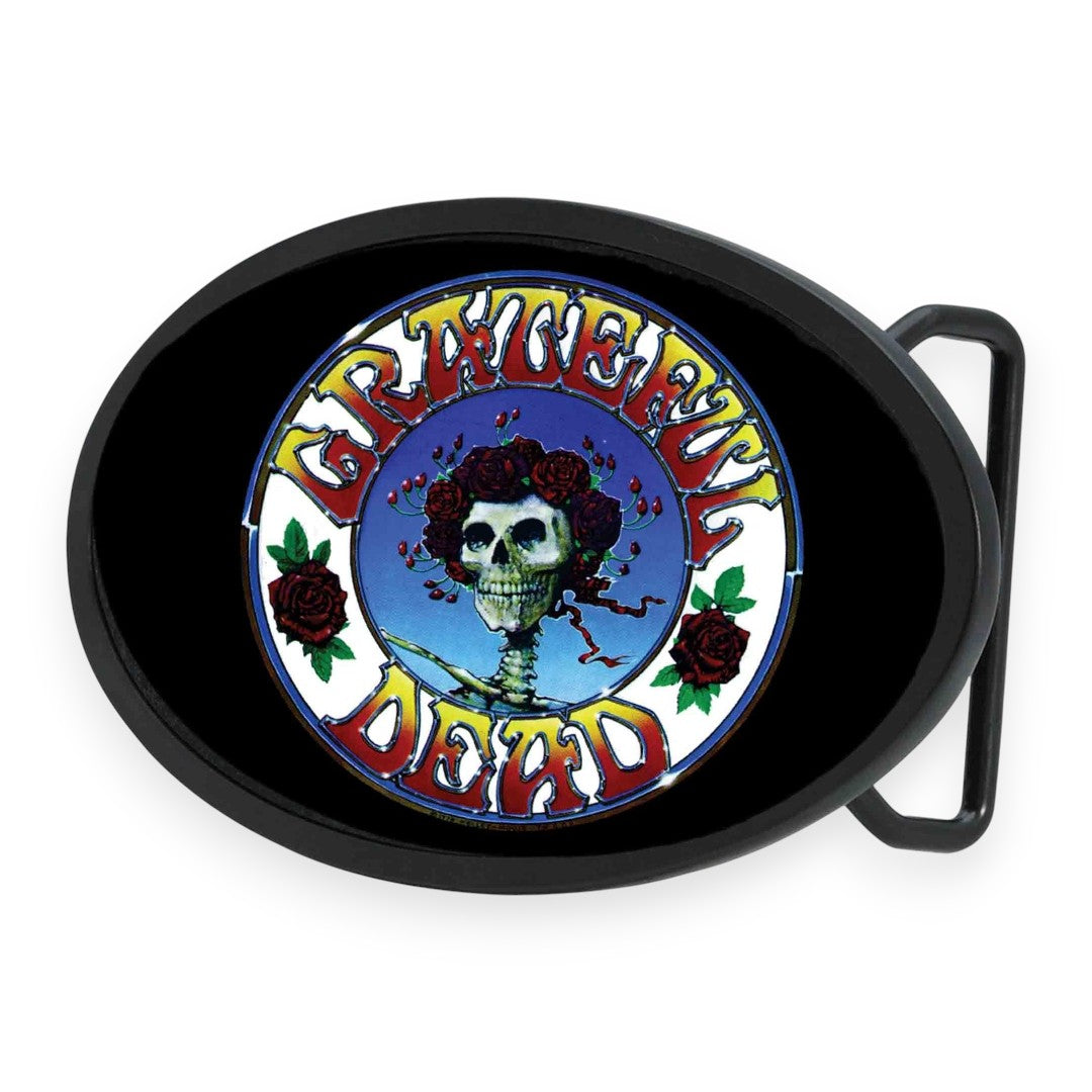 Grateful Dead Belt Buckle | Skull & Roses - Black Oval