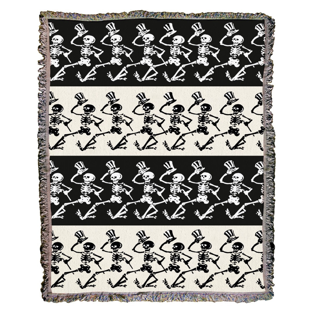 Grateful Dead Black and White Dancing Skeletons Woven Cotton Blanket