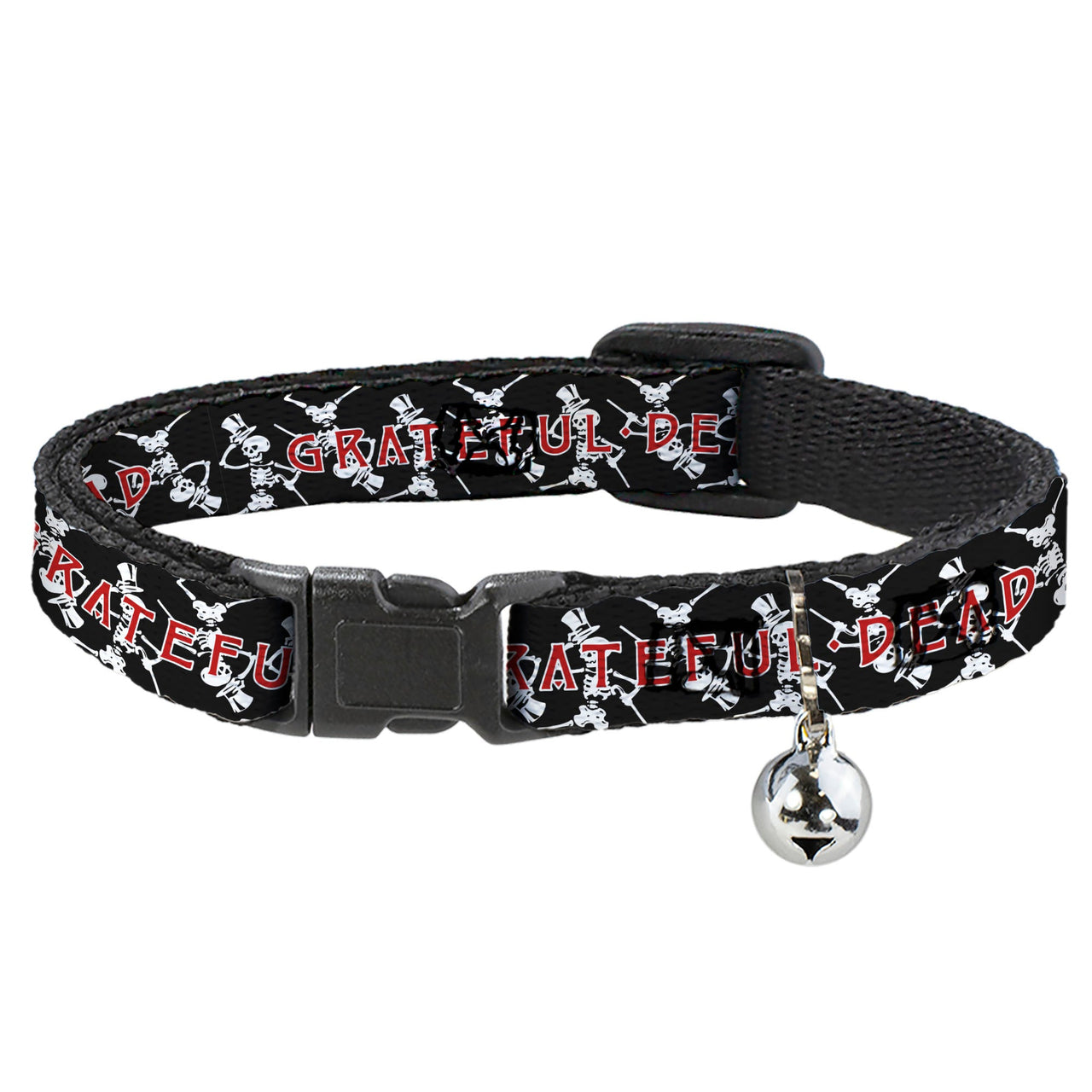 Grateful Dead Breakaway Cat Collar | Black Text + Dancing Skeletons (with Bell)