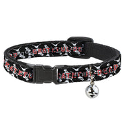 Grateful Dead Breakaway Cat Collar | Black Text + Dancing Skeletons (with Bell)