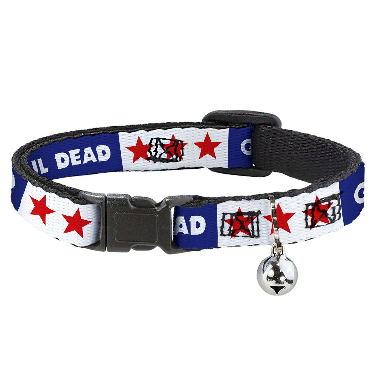 Grateful Dead Breakaway Cat Collar | Blue/White "Good Ol' Grateful Dead" Text + Stars (with Bell)