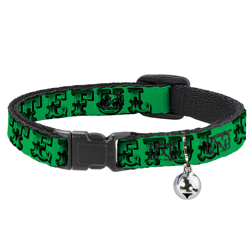 Grateful Dead Breakaway Cat Collar | Green/Black Text + Skull & Roses