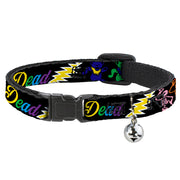 Grateful Dead Breakaway Cat Collar | Rainbow Script Text with Dancing Bears + Skeletons