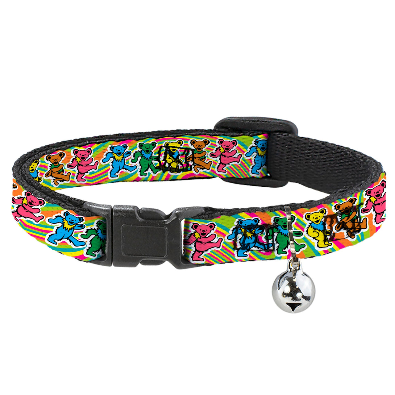 Grateful Dead Breakaway Cat Collar | Rainbow Tie Dye Swirl Dancing Bears (with Bell)