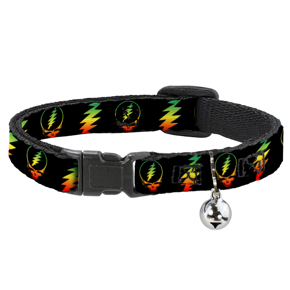 Grateful Dead Breakaway Cat Collar | Rasta Steal Your Face + Lightning Bolts