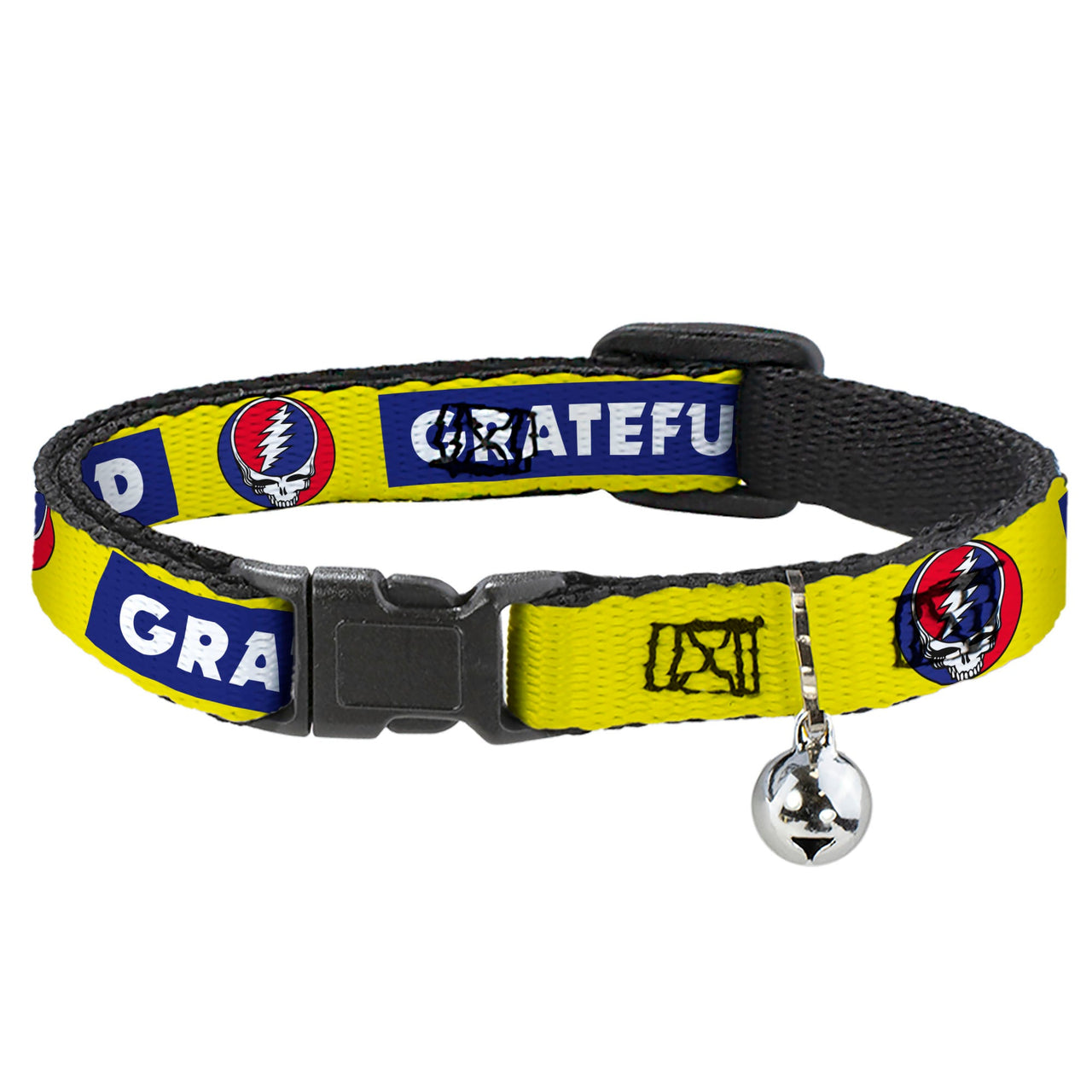 Grateful Dead Breakaway Cat Collar | Yellow Text + Steal Your Face (with Bell)