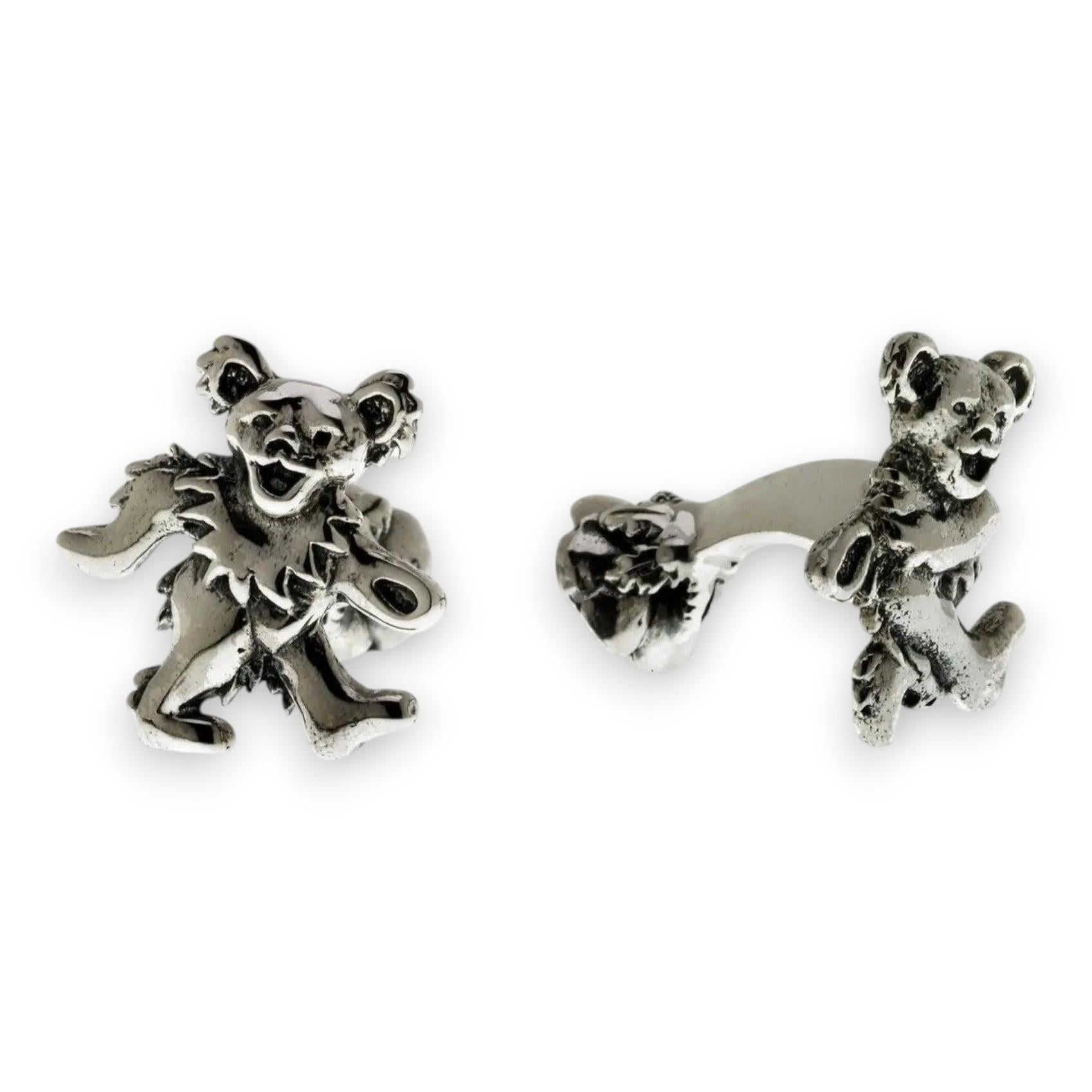 Grateful Dead Dancing Bear Sterling Silver Cufflinks - Front