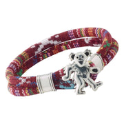 Grateful Dead Dancing Bear Sterling Silver Scarlet Red Cloth Rope Bracelet