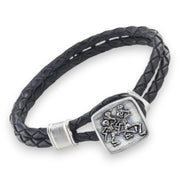 Grateful Dead Dancing Skeletons Sterling Silver Leather Bracelet - Front