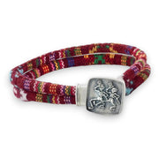 Grateful Dead Dancing Skeletons Sterling Silver Scarlet Red Cloth Rope Bracelet - Back