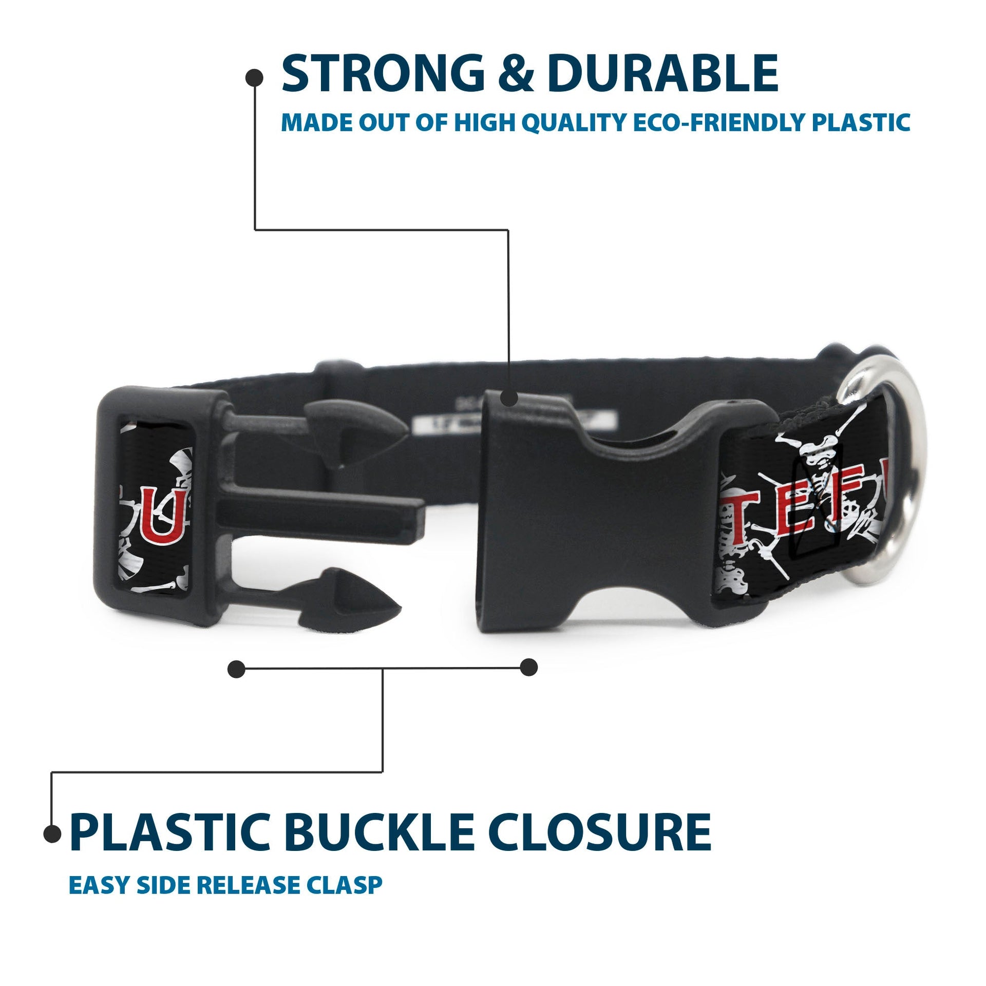 Grateful Dead Dog Collar | Black Text + Dancing Skeletons