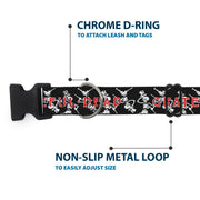 Grateful Dead Dog Collar | Black Text + Dancing Skeletons