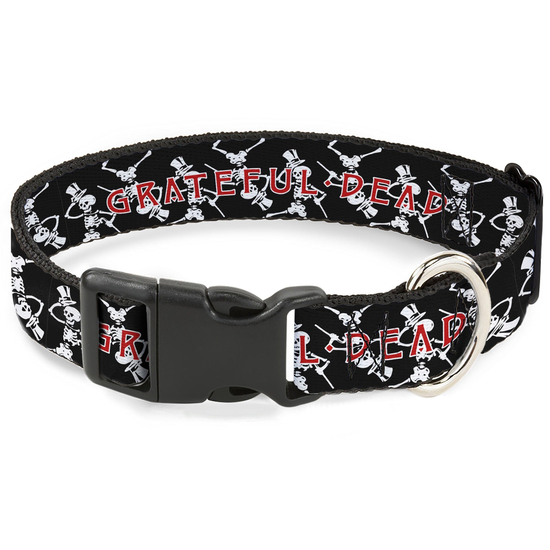 Grateful Dead Dog Collar | Black Text + Dancing Skeletons