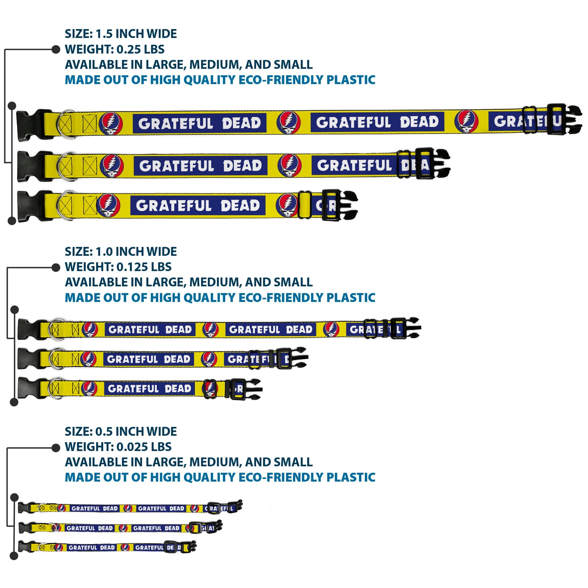 Grateful Dead Dog Collar | Blue/Yellow Text + Steal Your Face