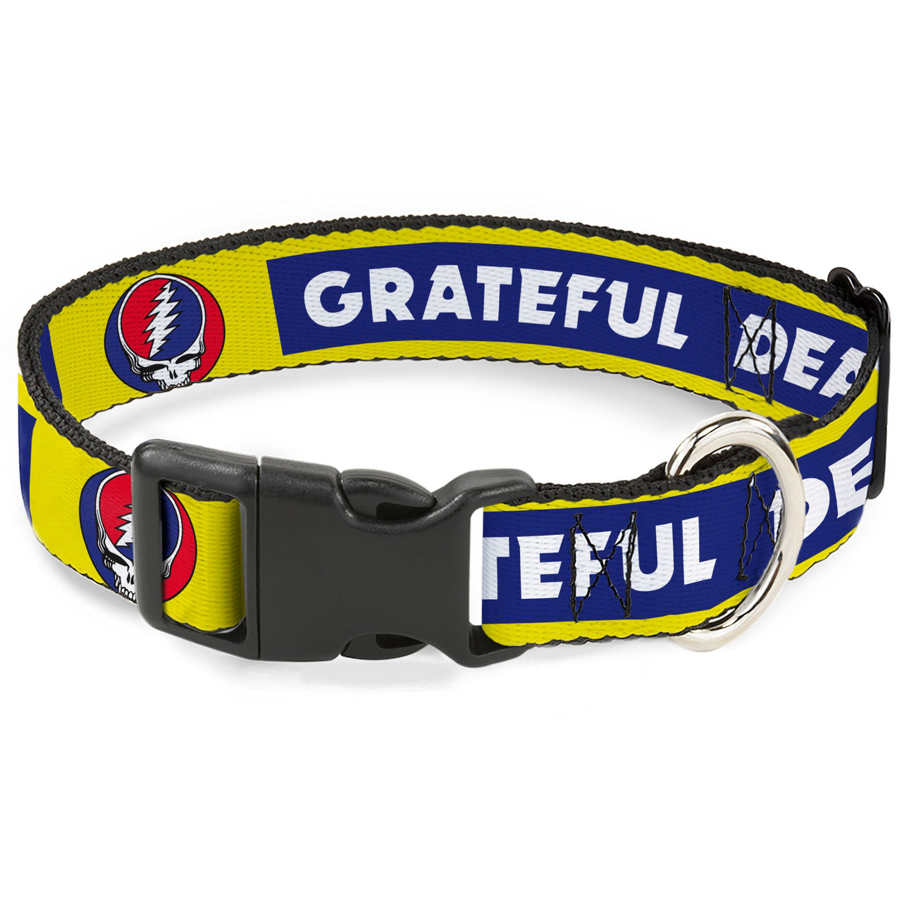 Grateful Dead Dog Collar | Blue/Yellow Text + Steal Your Face