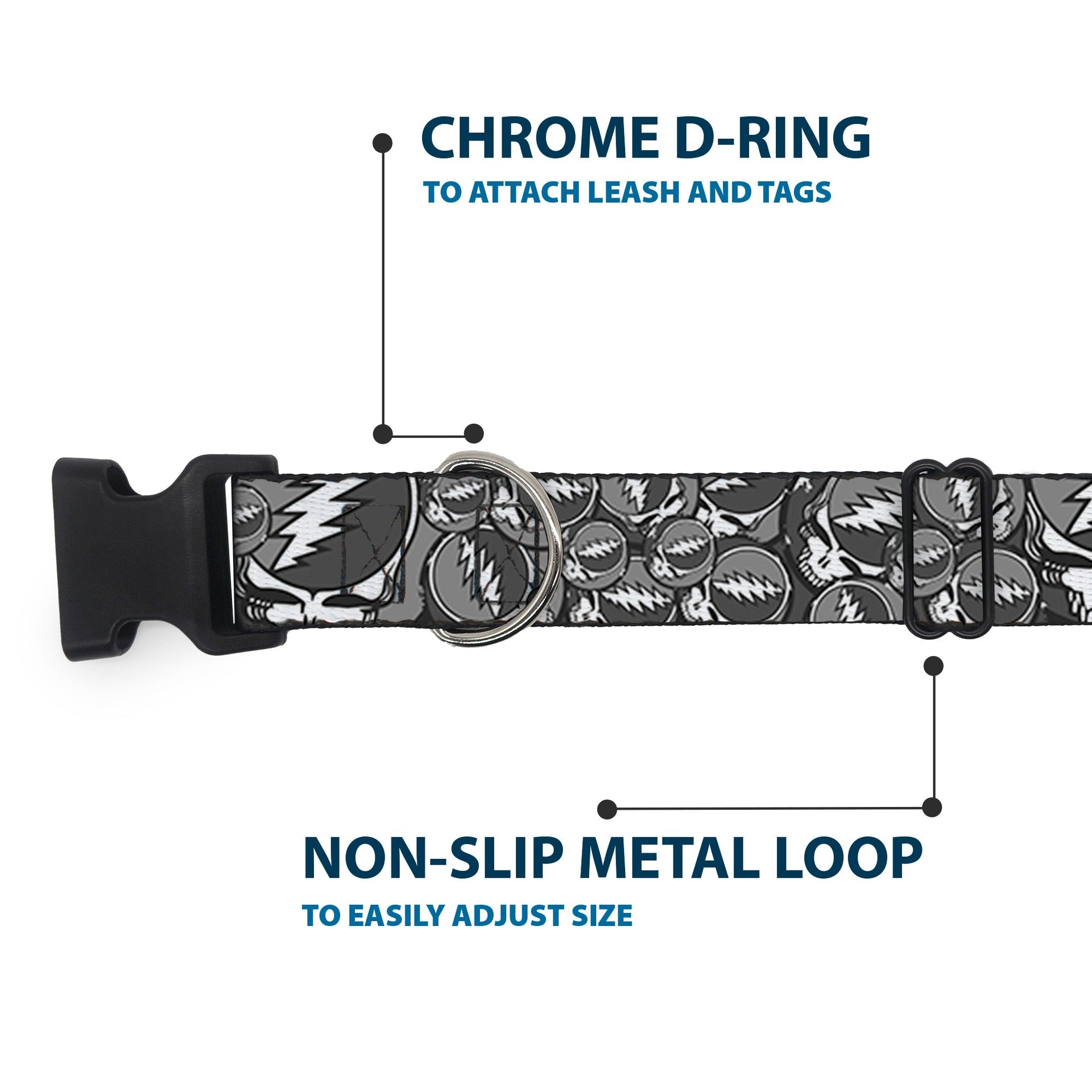 Grateful Dead Dog Collar | Gray Steal Your Face Stacked