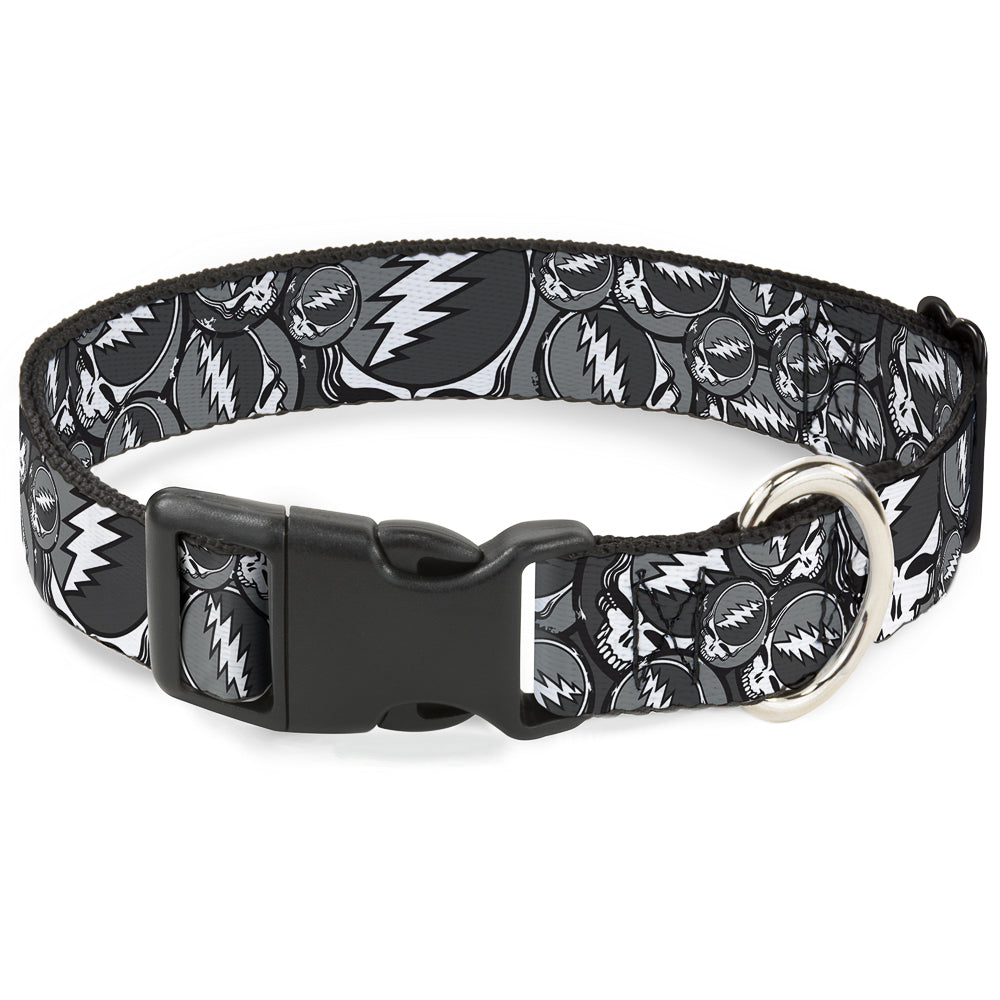 Grateful Dead Dog Collar | Gray Steal Your Face Stacked