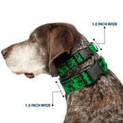Grateful Dead Dog Collar | Green/Black Text + Skull & Roses