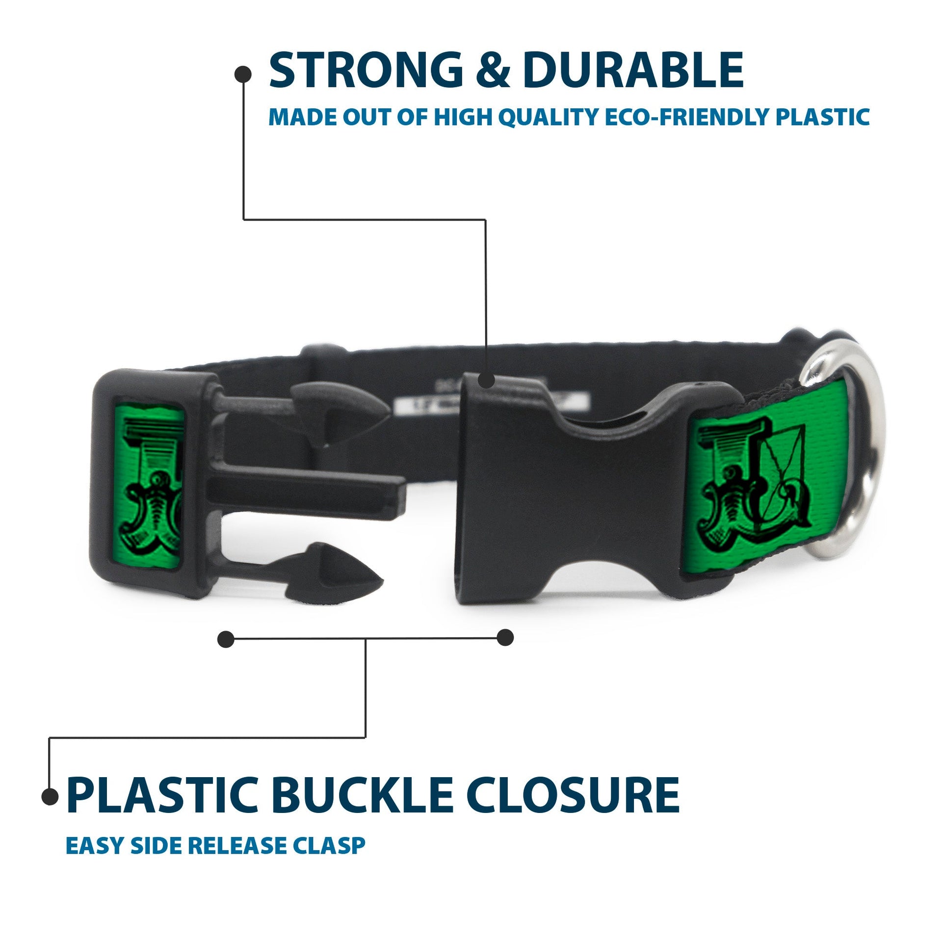 Grateful Dead Dog Collar | Green/Black Text + Skull & Roses