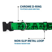 Grateful Dead Dog Collar | Green/Black Text + Skull & Roses