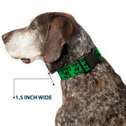 Grateful Dead Dog Collar | Green/Black Text + Skull & Roses