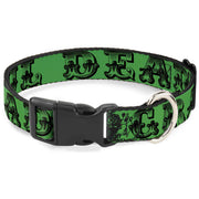 Grateful Dead Dog Collar | Green/Black Text + Skull & Roses