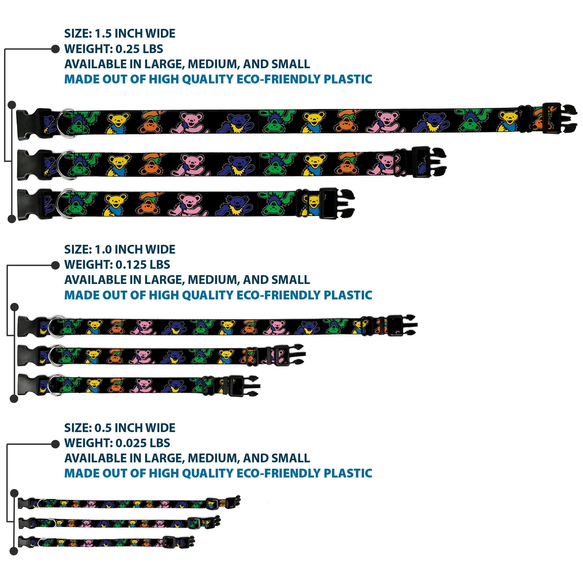 Grateful Dead Dog Collar | Rainbow Dancing Bears (Large Pattern)