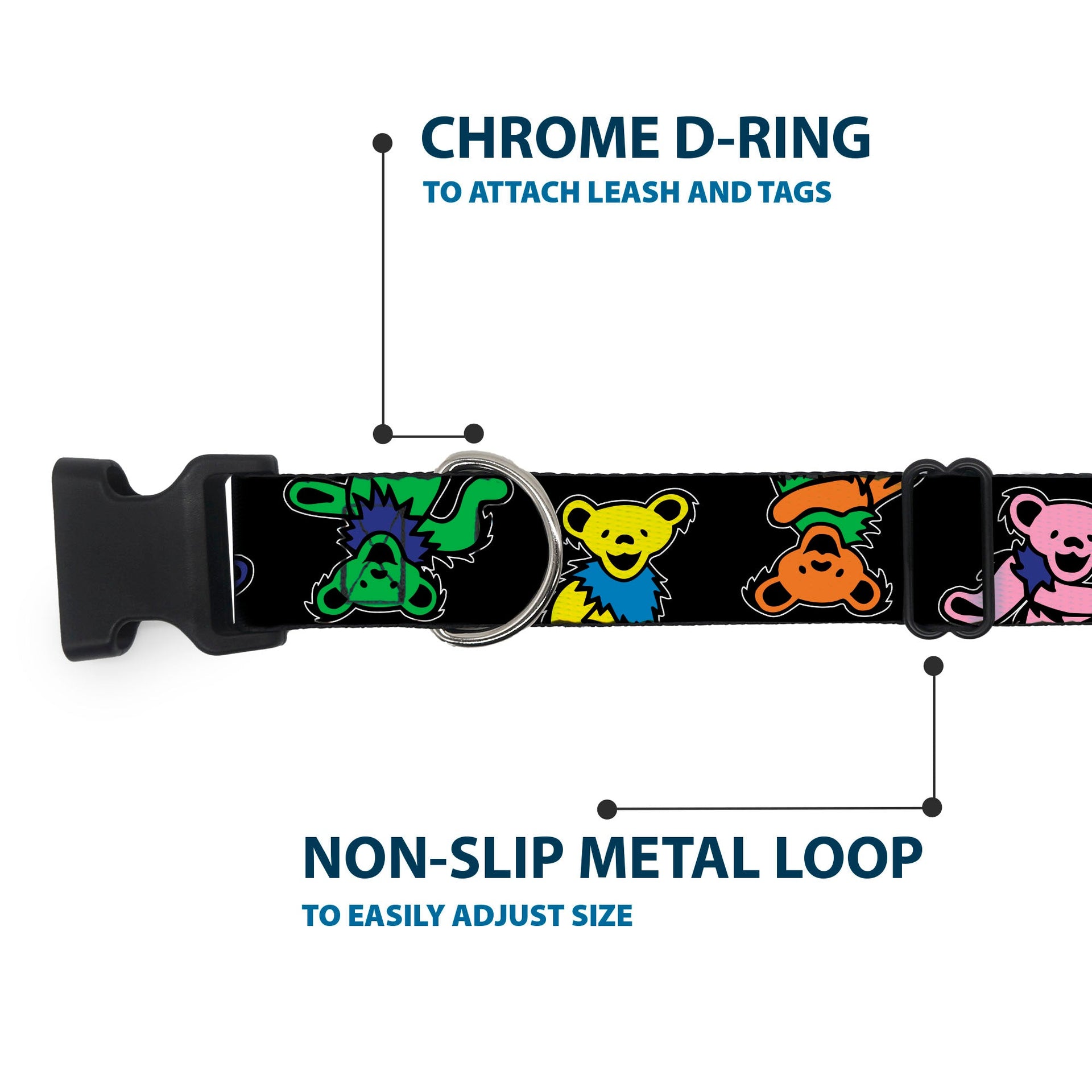 Grateful Dead Dog Collar | Rainbow Dancing Bears (Large Pattern)