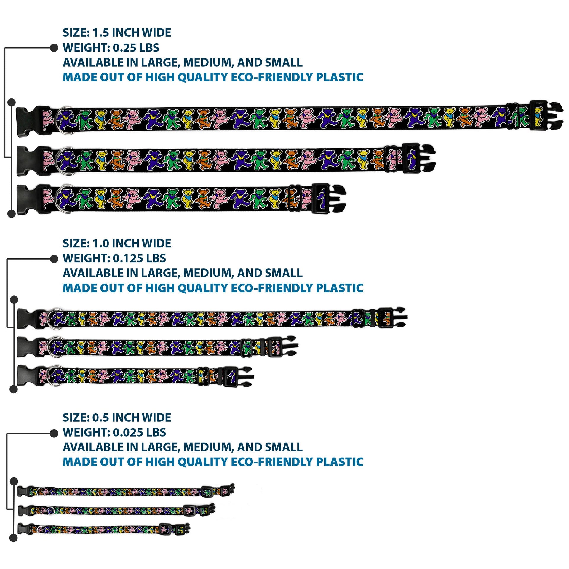 Grateful Dead Dog Collar | Rainbow Dancing Bears (Small Pattern)