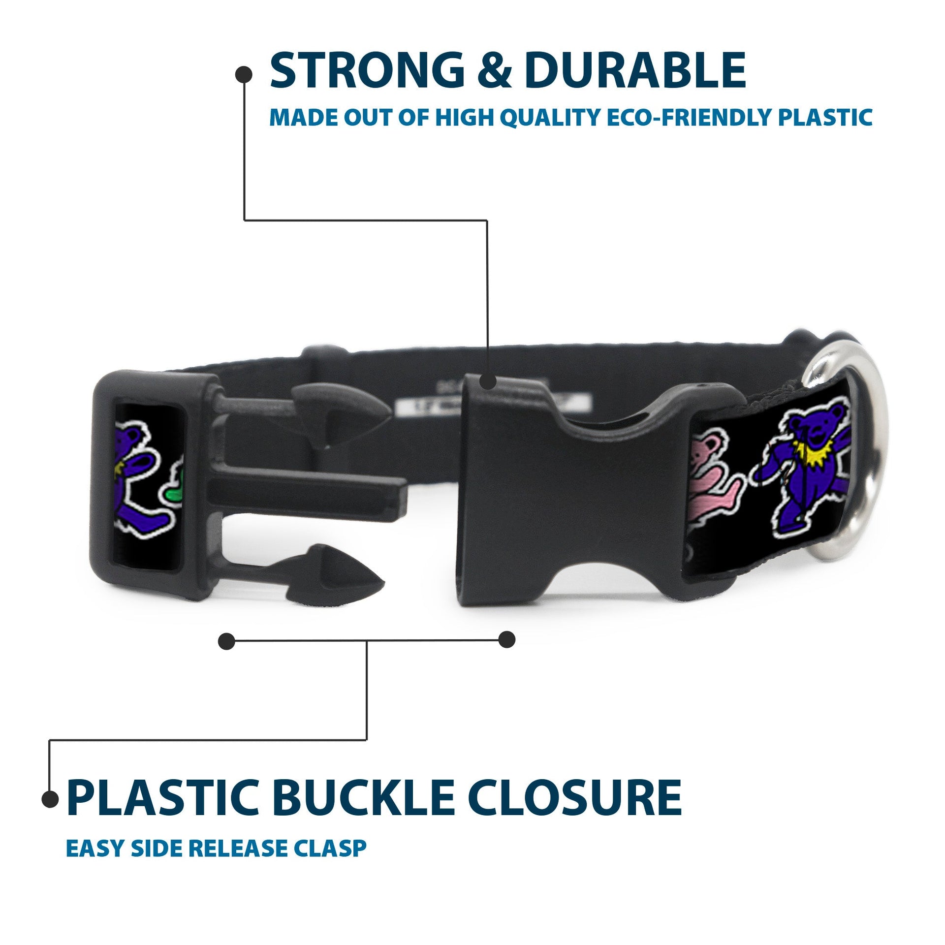 Grateful Dead Dog Collar | Rainbow Dancing Bears (Small Pattern)