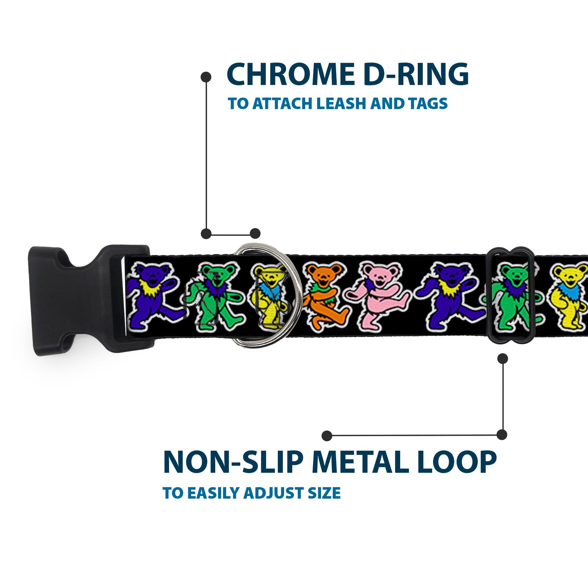 Grateful Dead Dog Collar | Rainbow Dancing Bears (Small Pattern)