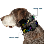 Grateful Dead Dog Collar | Rainbow Script Text with Dancing Bears + Skeletons