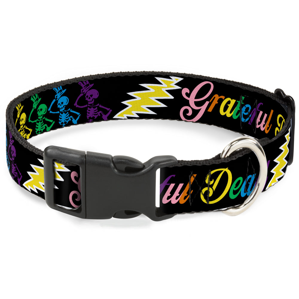 Grateful Dead Dog Collar | Rainbow Script Text with Dancing Bears + Skeletons