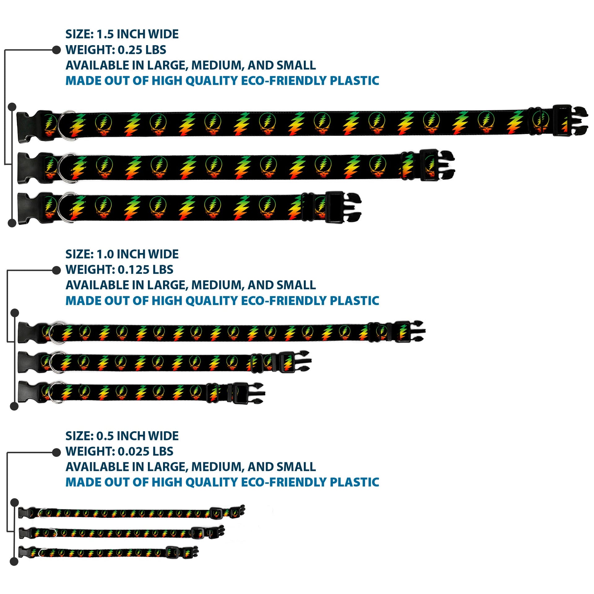 Grateful Dead Dog Collar | Rasta Steal Your Face + Lightning Bolts