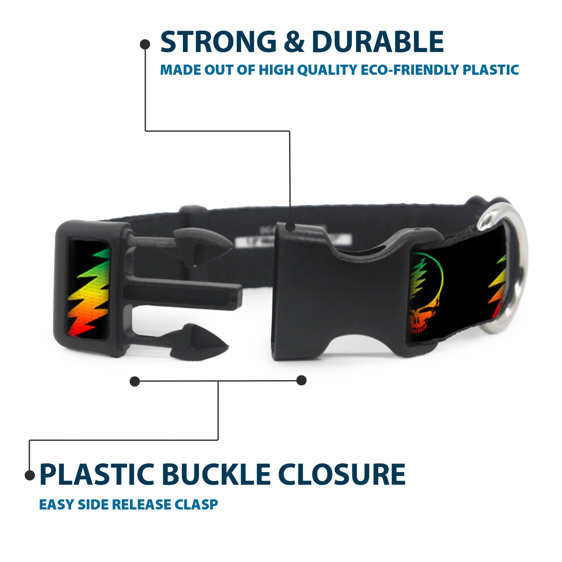Grateful Dead Dog Collar | Rasta Steal Your Face + Lightning Bolts