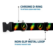 Grateful Dead Dog Collar | Rasta Steal Your Face + Lightning Bolts