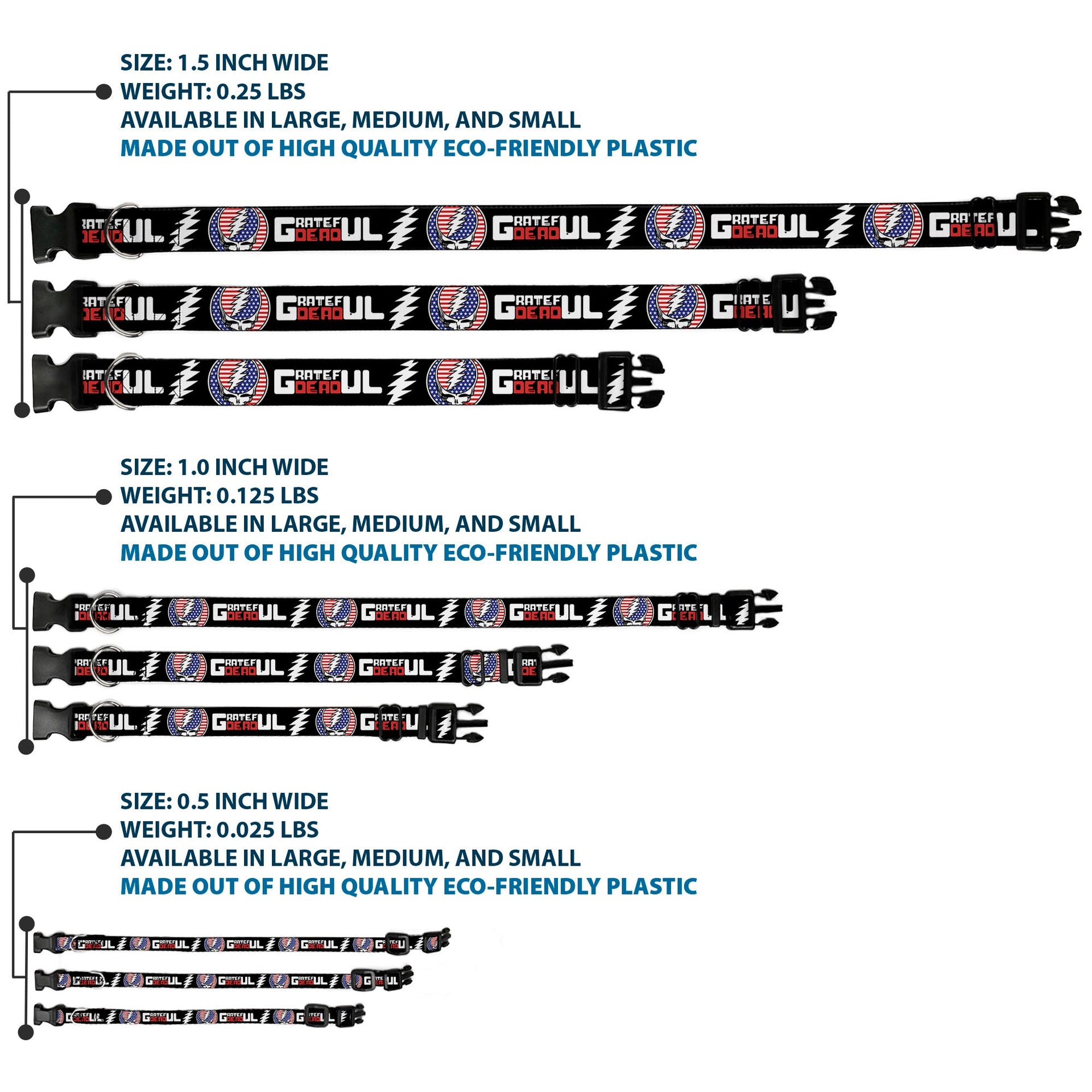 Grateful Dead Dog Collar | Stars & Stripes + Text