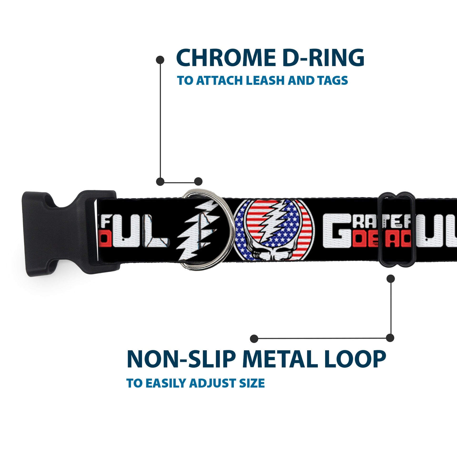 Grateful Dead Dog Collar | Stars & Stripes + Text