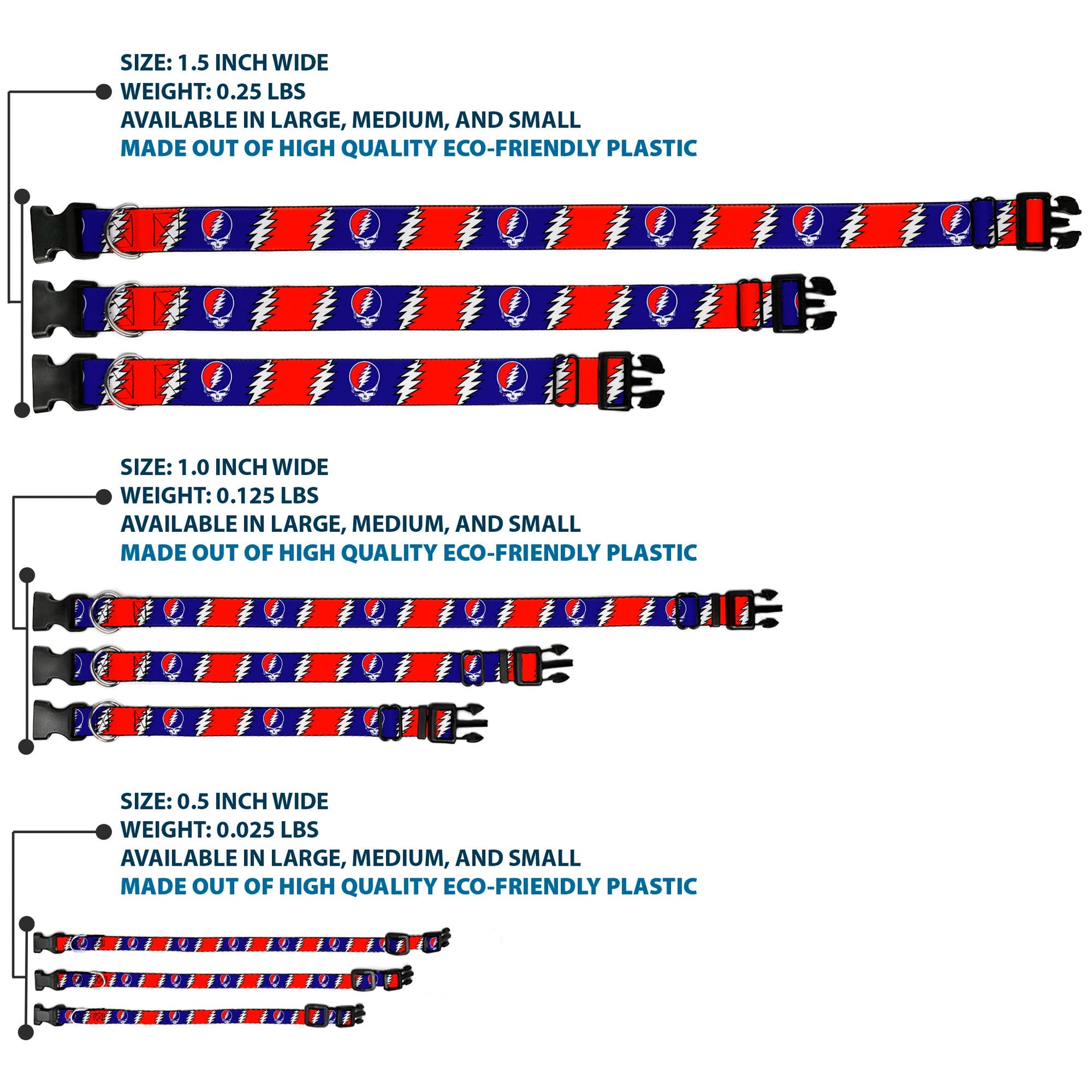 Grateful Dead Dog Collar | Steal Your Face + Large Lightning Bolt