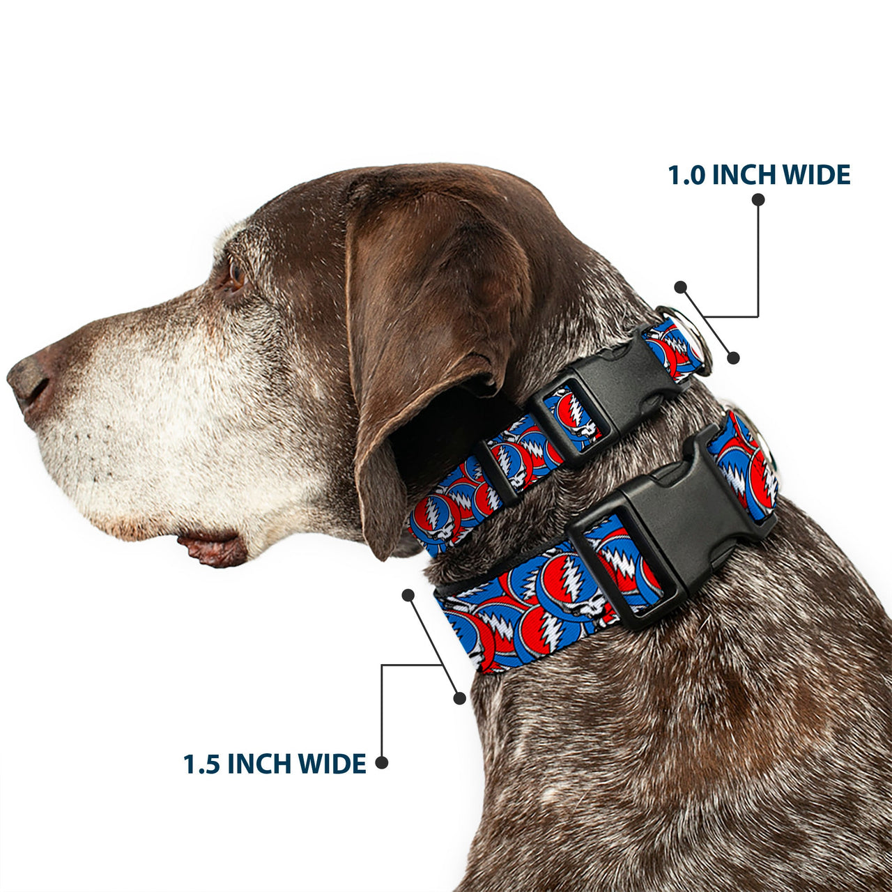Grateful Dead Dog Collar | Steal Your Face Stacked (Classic Blue)