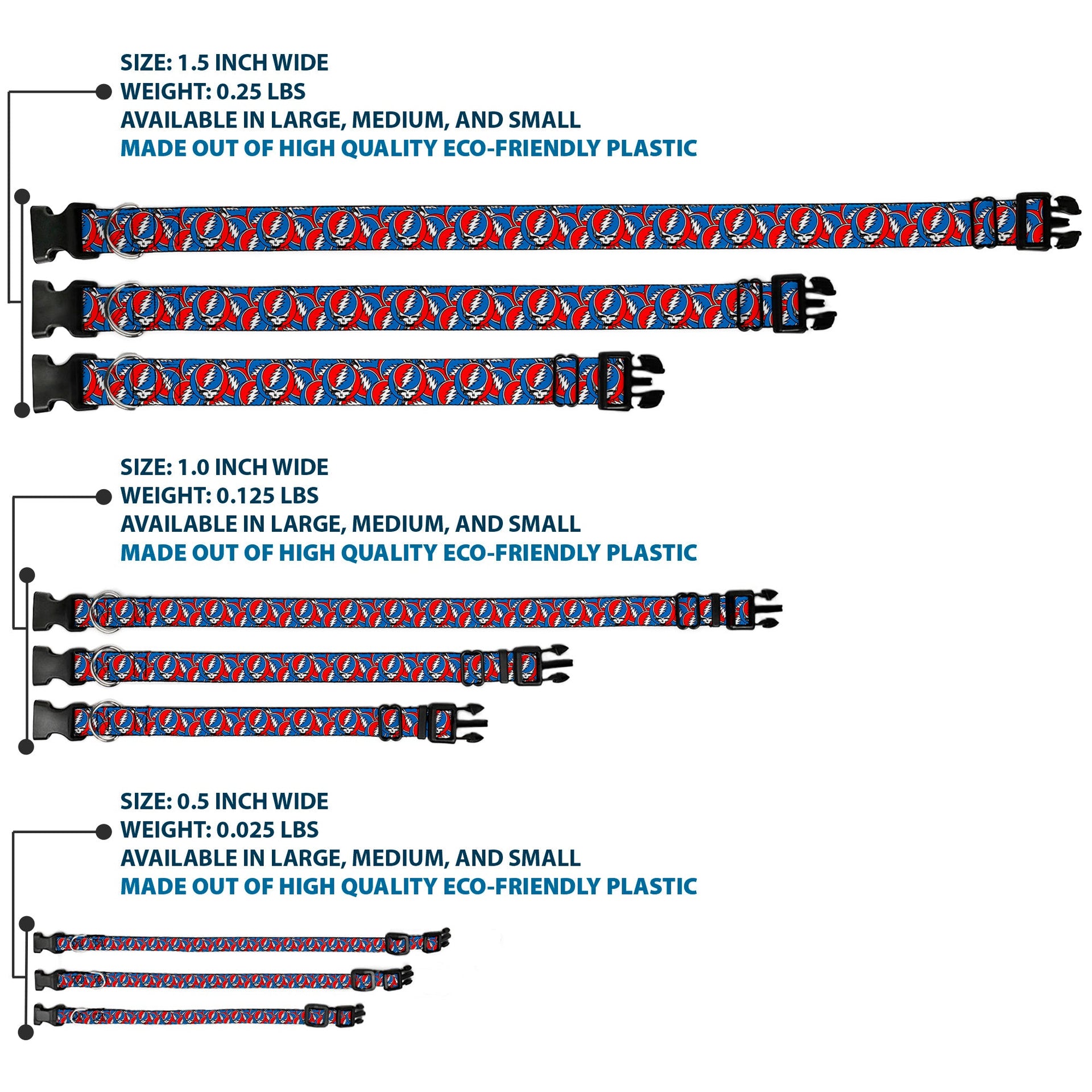 Grateful Dead Dog Collar | Steal Your Face Stacked (Classic Blue)