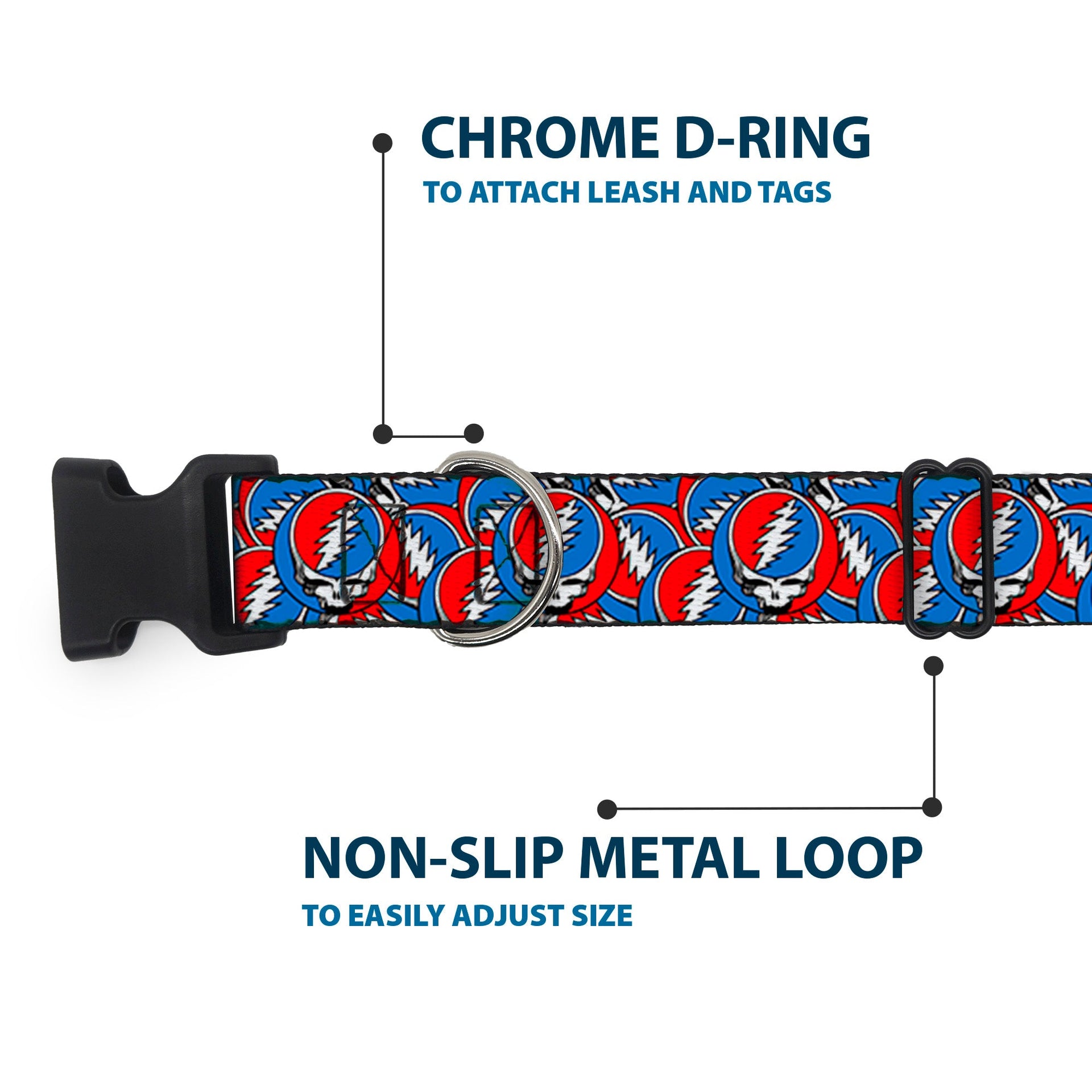 Grateful Dead Dog Collar | Steal Your Face Stacked (Classic Blue)