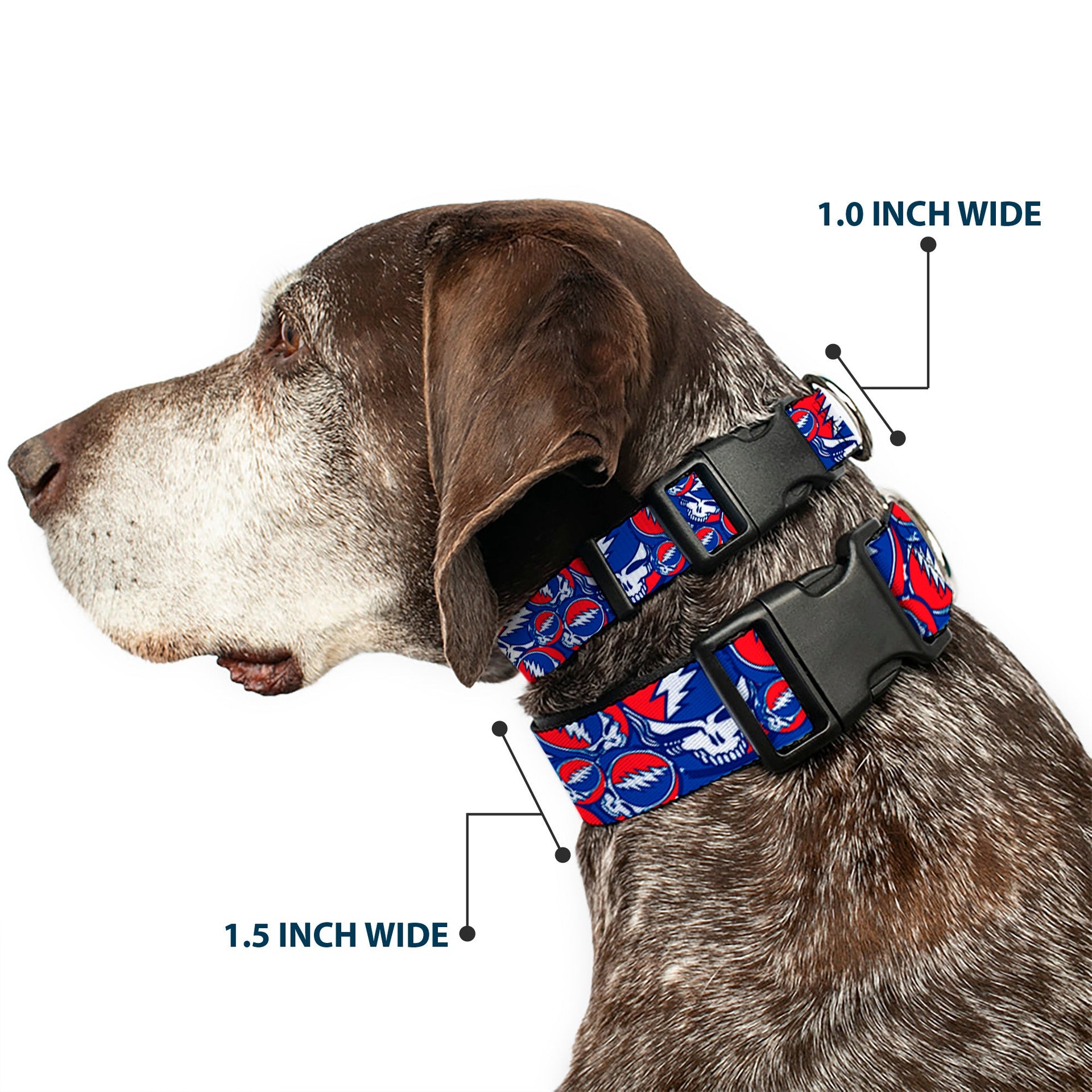 Grateful Dead Dog Collar | Steal Your Face Stacked (Deep Blue)