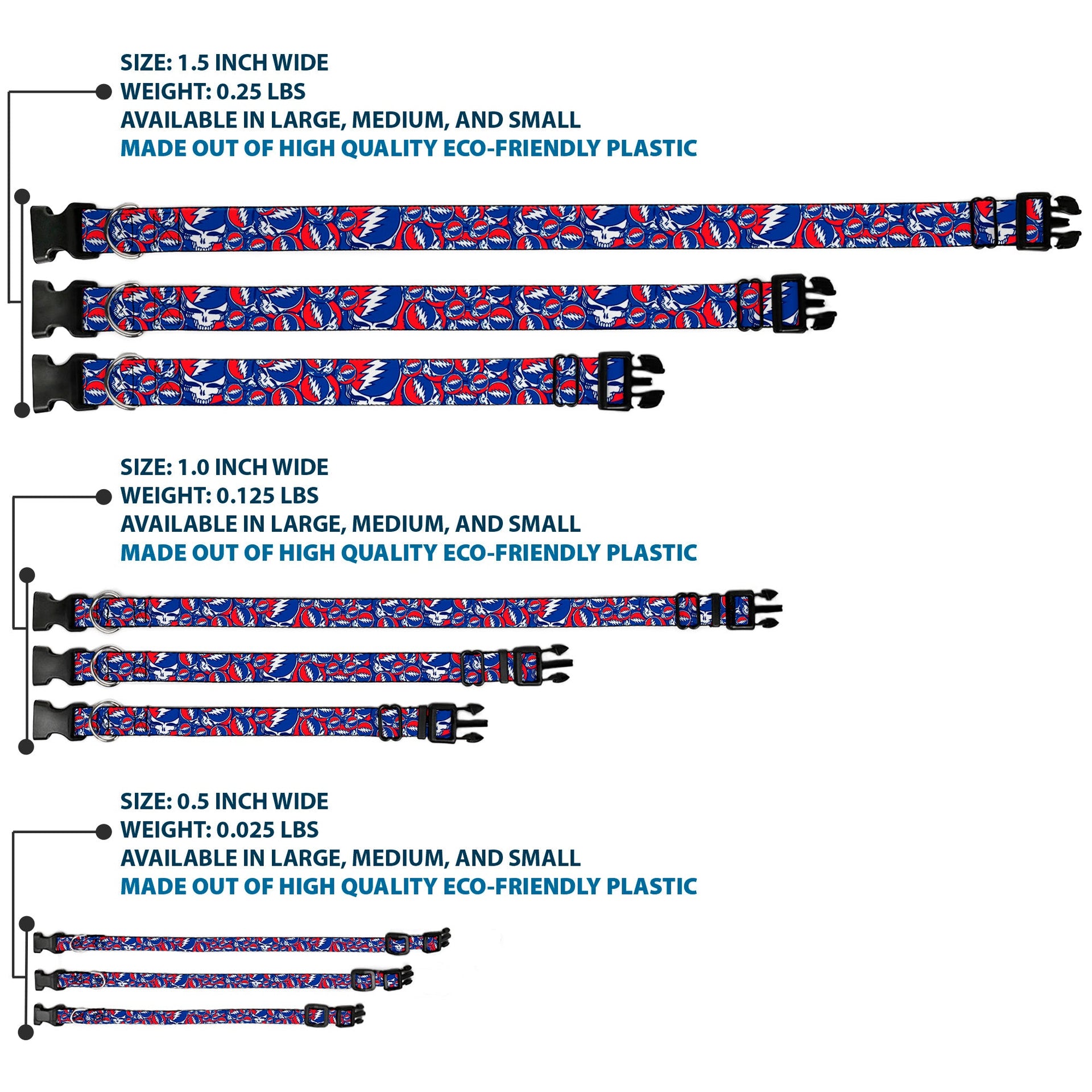 Grateful Dead Dog Collar | Steal Your Face Stacked (Deep Blue)