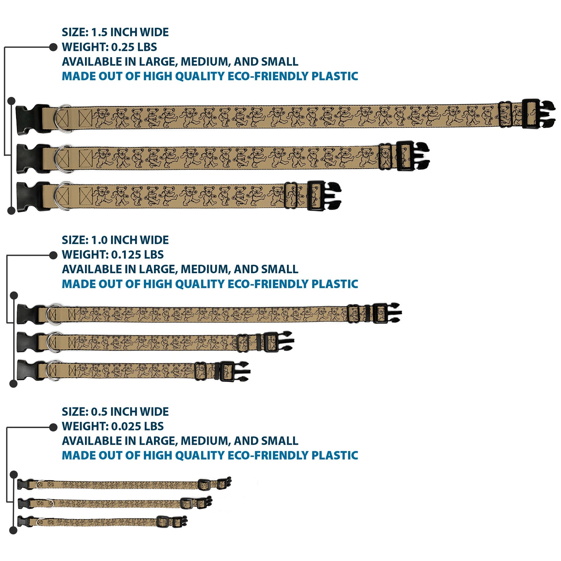 Grateful Dead Dog Collar | Tan/Black Dancing Bears