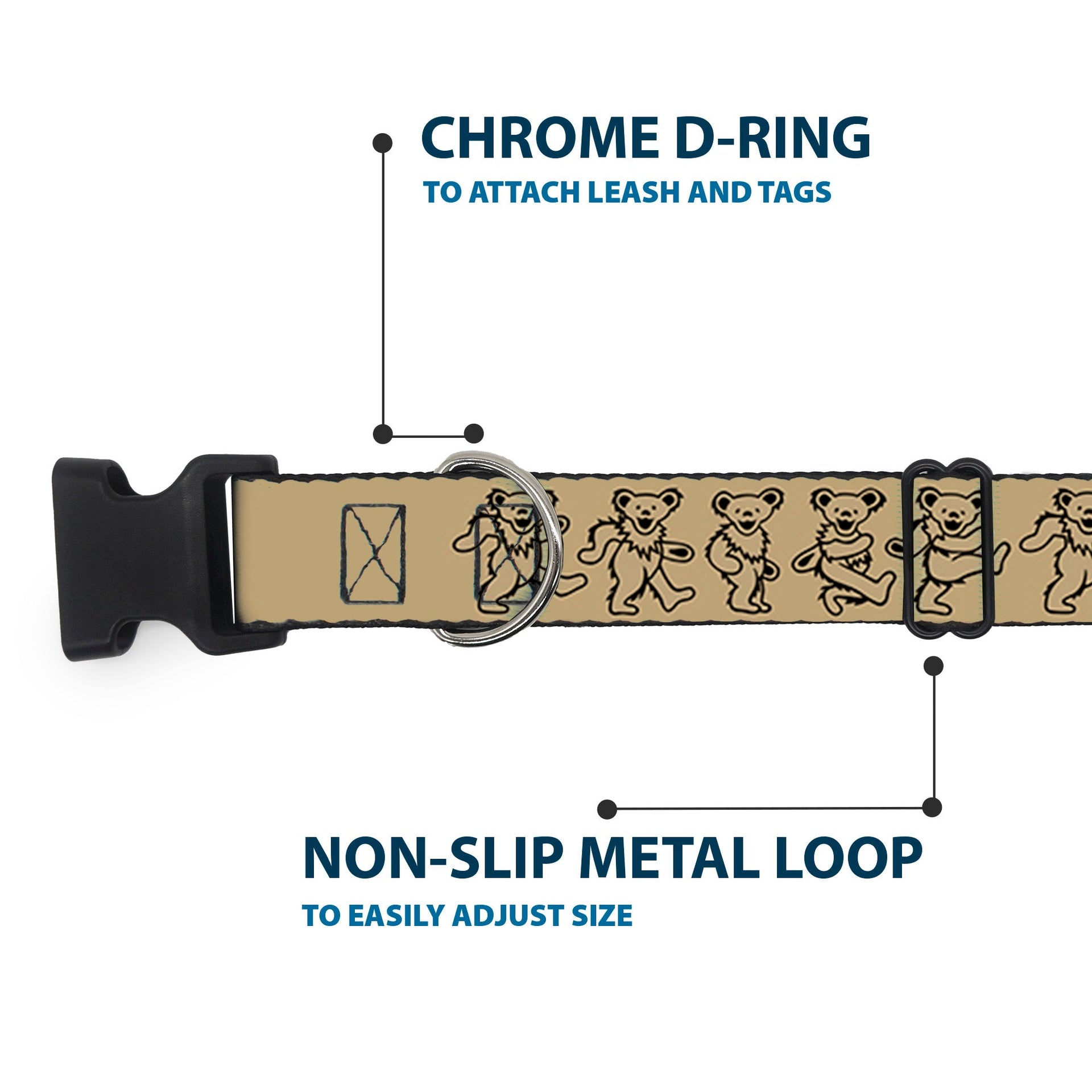 Grateful Dead Dog Collar | Tan/Black Dancing Bears