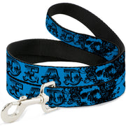 Grateful Dead Dog Leash | Blue/Black Text + Skull & Roses