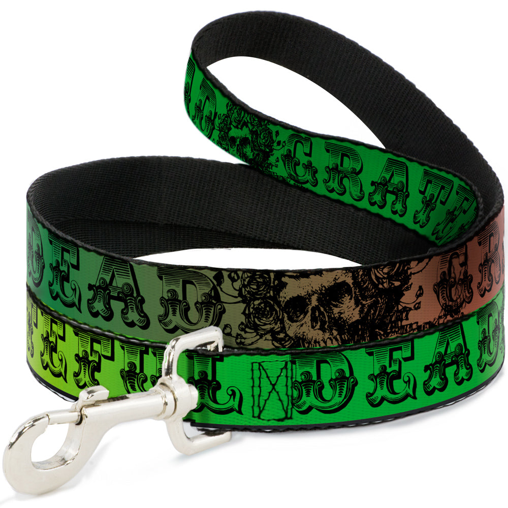 Grateful Dead Dog Leash | Rainbow Fade Text + Skull & Roses